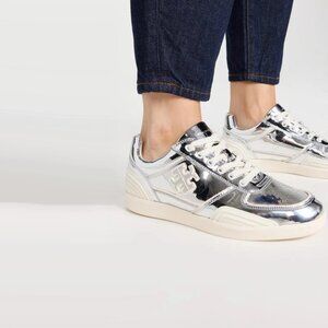 Tory Burch Clover Court Mirror Silver Sneakers